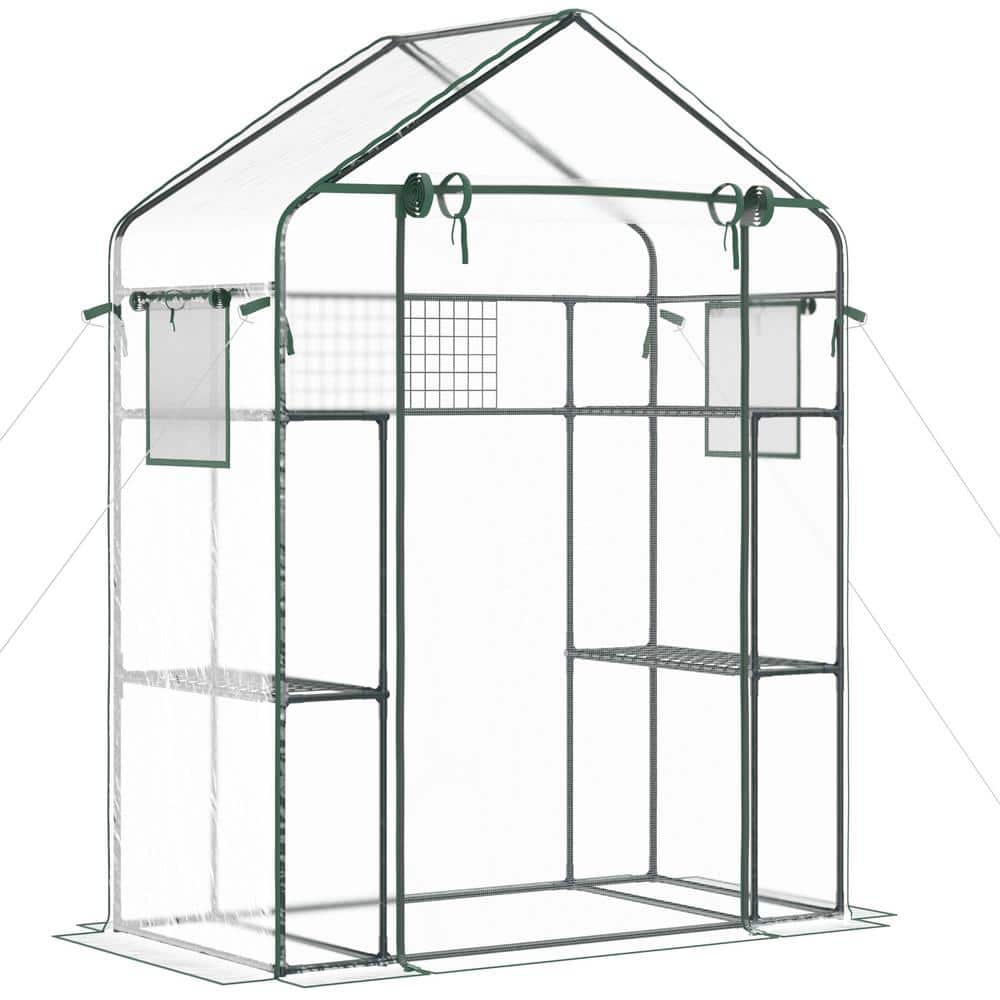 56 in. x 29 in. x 77 in. Outdoor Walk-in Greenhouse with Mesh Door, Windows 3 Tiers 6 Shelves, Trellis & Plant Labels - Hercitys