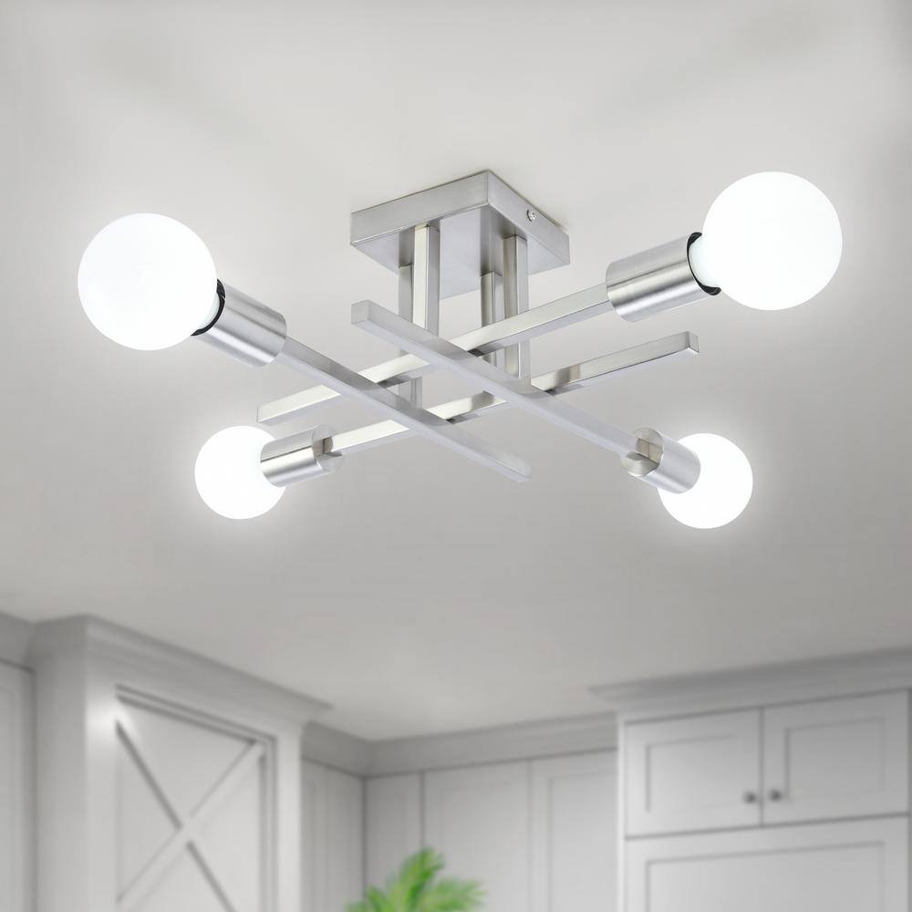 18.11 in. 4-Light Nickel Modern Sputnik Semi- Flush Mount Ceiling Lights with No Bulbs Included - Hercitys