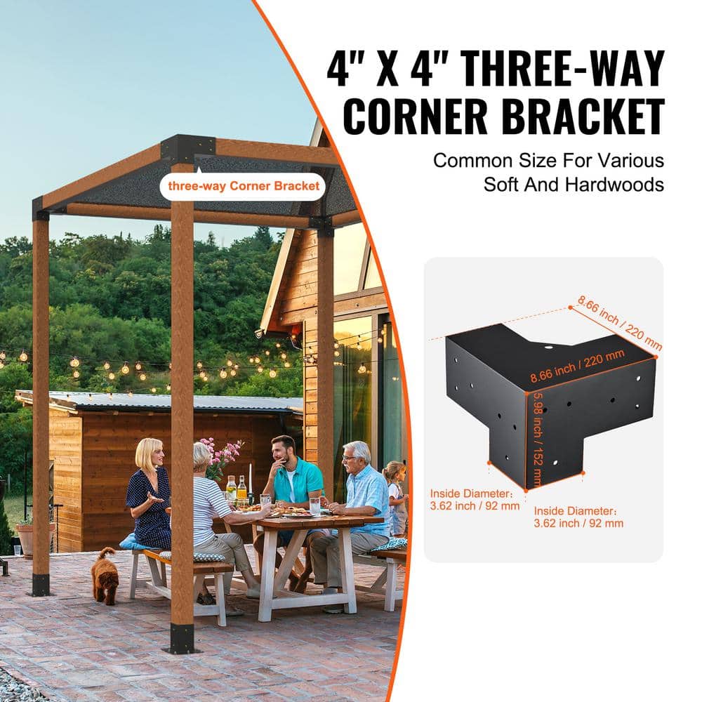 4 x 4 in. Pergola Bracket Kit 4-Pieces Heavy Duty 3-Way Corner Bracket DIY Post Base Kit for Gazebos, Patio Pergolas - Hercitys