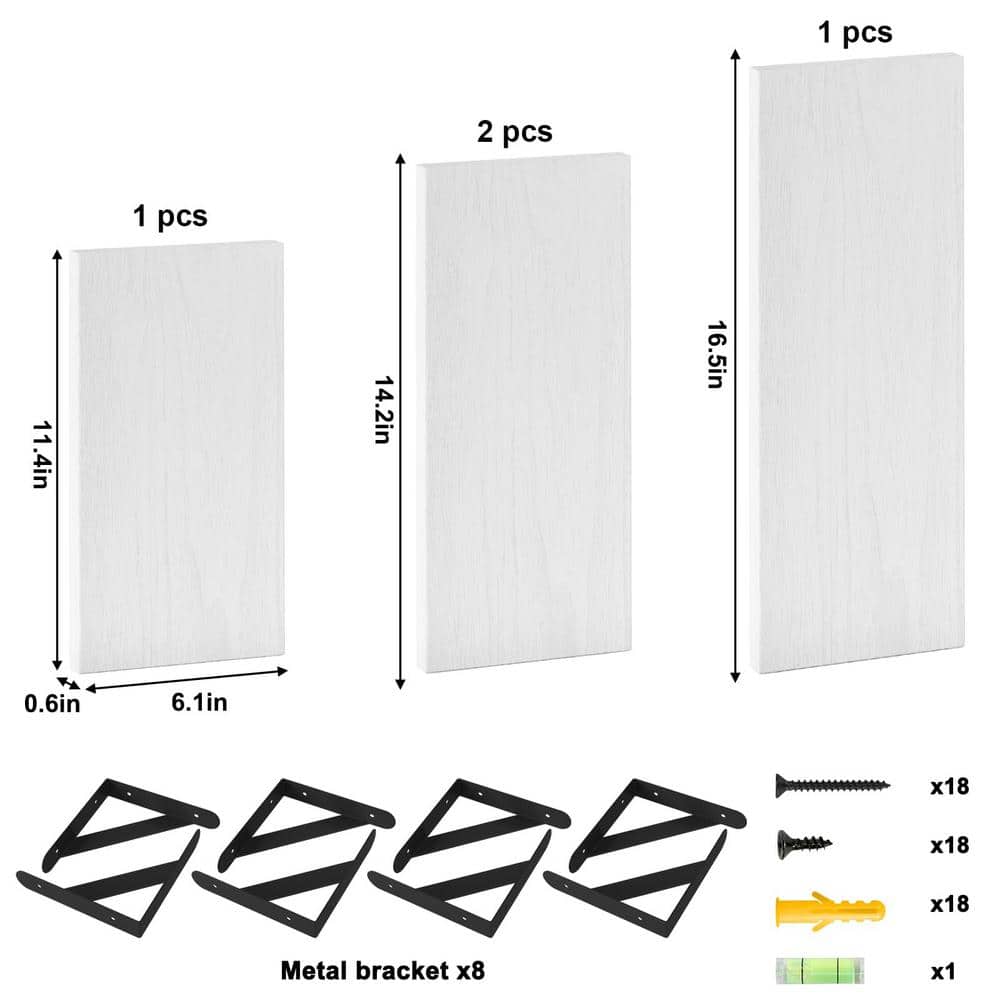 16.5 in. W x 6. 1 in. D x 4.3 in. H in Rustic White Assembled Floating Shelf, Wall Mounted Wood Shelves (Set of 4) - Hercitys