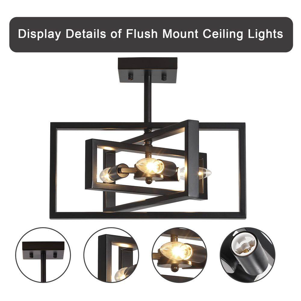 15.8 in.  3-Light Black Farmhouse Rectangle Semi Flush Mount Ceiling Light Bulb Not Included - Hercitys