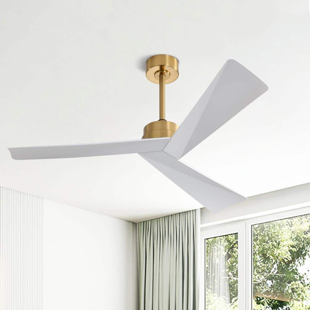52 in. 3-Blades 6 Fan Speeds Matte Gold and White Ceiling Fan Without Light - Hercitys
