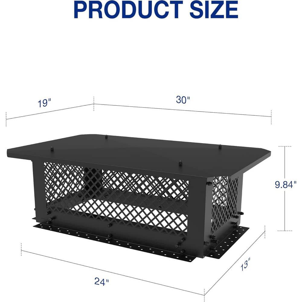 13 in. x 24 in. Black Galvanized Steel Fireplace Chimney Caps for Outside - Hercitys