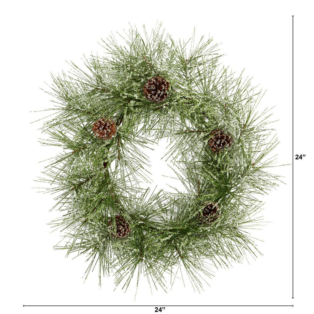 24 in. Iced Pine Artificial Wreath with Pine Cones - Hercitys
