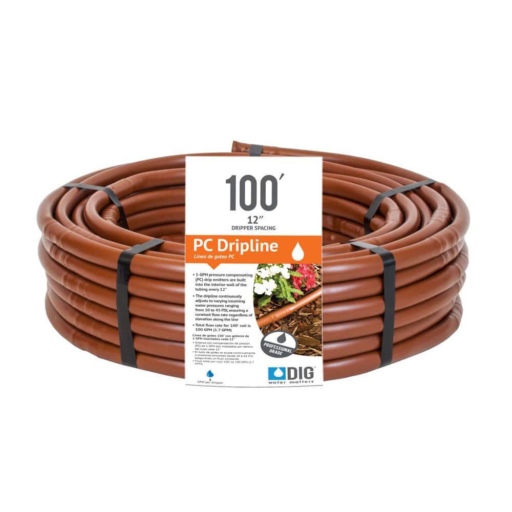 0.50 in. x 100 ft. Earthline Brown PC 1-GPH Pressure Compensating Drip or Emitter Line Tubing with 12 in. Spacing (.700) - Hercitys