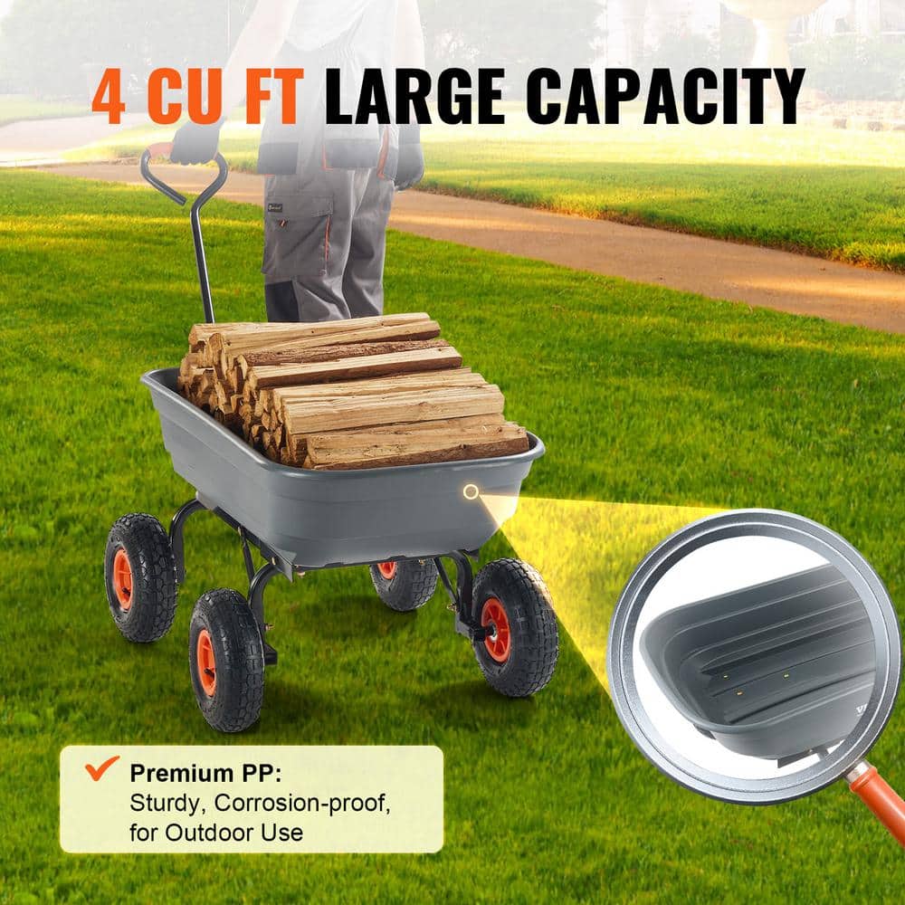 4 cu. ft. Dump Cart Poly Steel Frame Dump Wagon with 2 in 1 Convertible Handle Garden Cart 600 lbs. Capacity - Hercitys