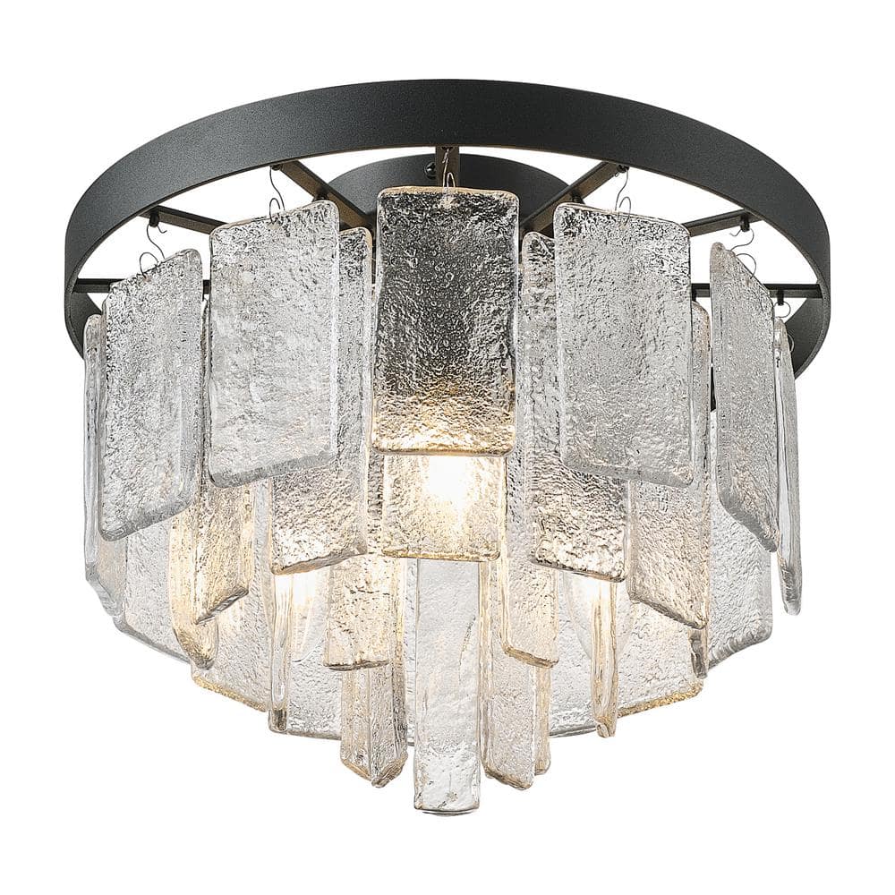 13 in. 3-Light Black Modern Flush Mount Close to Ceiling Light Fixture with Glass Shade - Hercitys