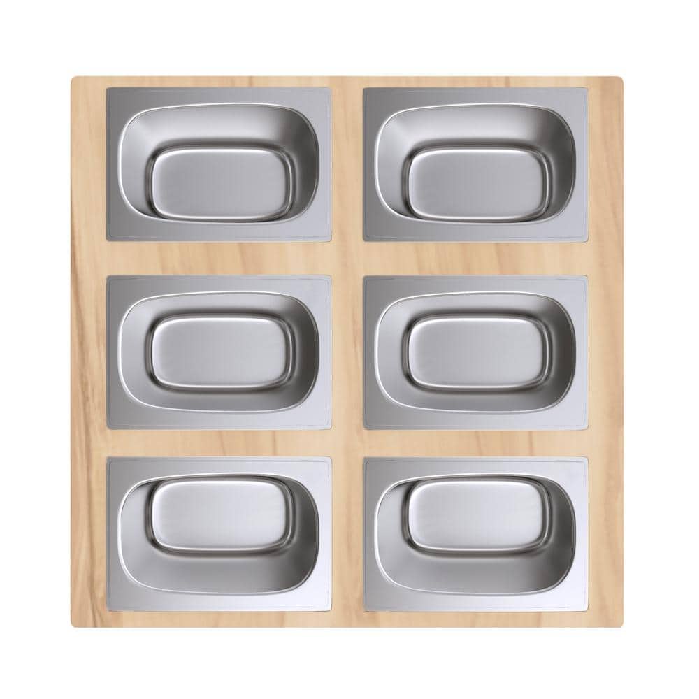 15.75 in. x 16.75 6 oz. Stainless Steel Condiment Servers Board with 6-Bowls - Hercitys