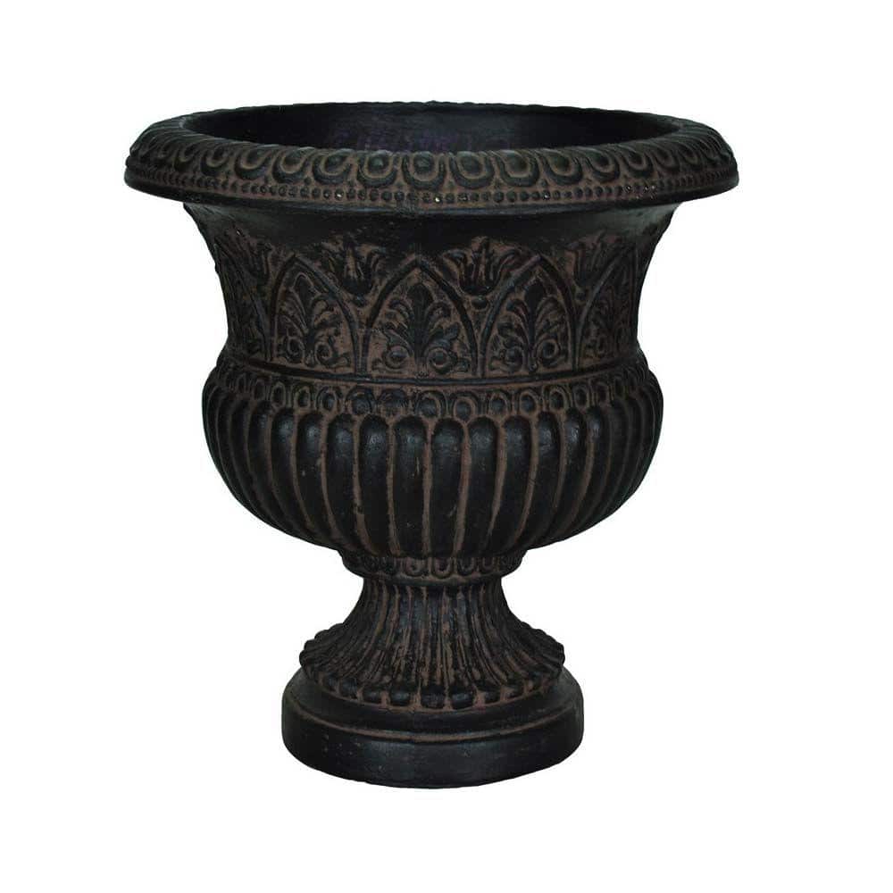 17-1/4 in. x 18 in. Cast Stone Faux Iron Urn in Aged Charcoal - Hercitys
