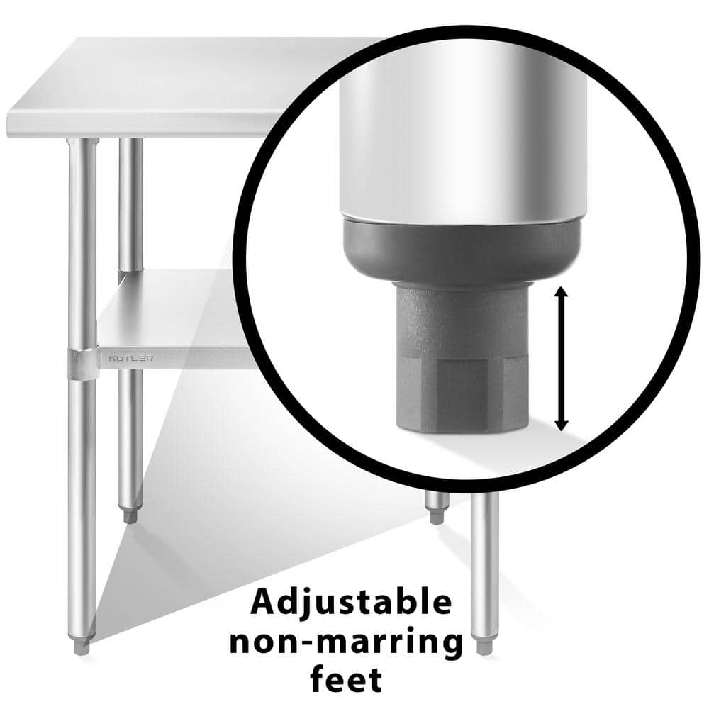 30 in. x 48 in. Stainless Steel Kitchen Prep Table with Bottom Shelf - Hercitys