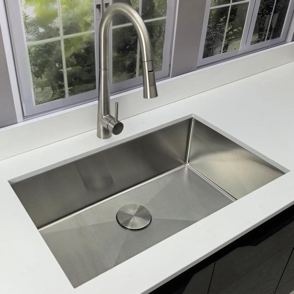 30 in. Undermount Kitchen Sink-Single Bowl 18 Gauge Stainless Steel with Strainer, Durable and Quiet Design - Hercitys