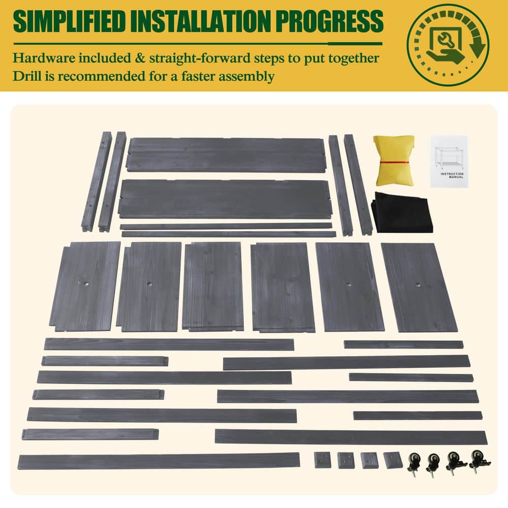 47 in. L x 23 in. W x 33 in. H Cedar Wood Raised Garden Bed with 4 Swivel Wheels and Liner, Gray - Hercitys