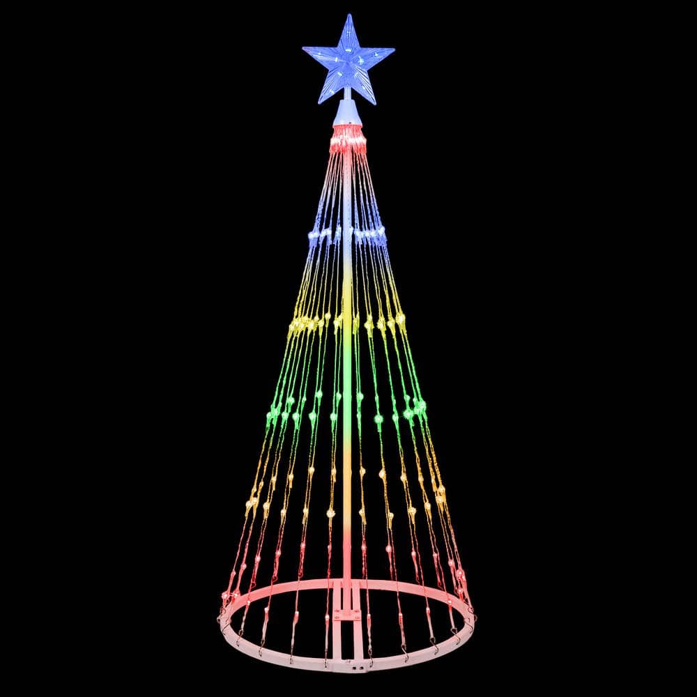 48 in. Christmas Multi-Color LED Animated Lightshow Cone Tree with 154 Lights and Star Topper - Hercitys