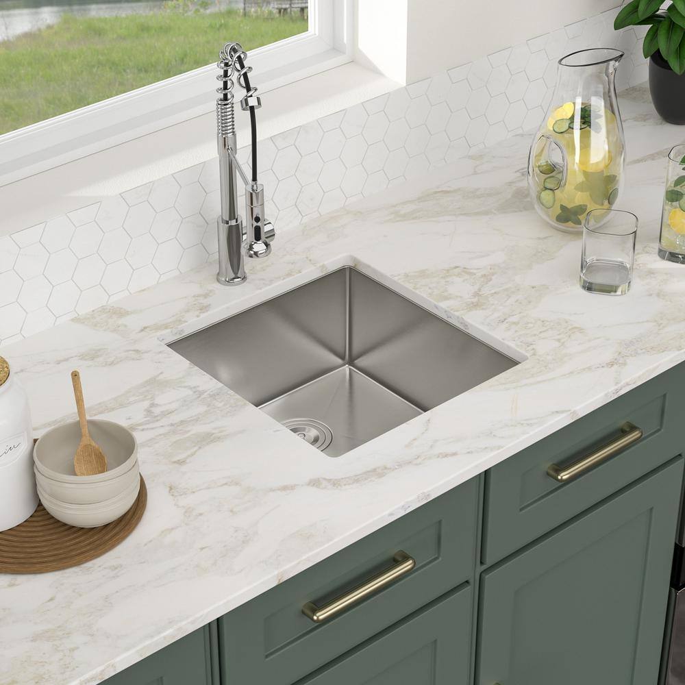 21 in. Undermount Sink Single Bowl 16-Gauge Brushed Stainless Steel Kitchen Sink with Bottom Grid and Drying Rack - Hercitys