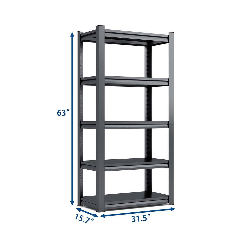 5-Tier Metal Heavy Duty Household shelving Unit in Black (31.5 in. W x 63 in. H x 15.7 in. D) - Hercitys