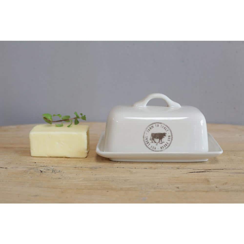 4 oz. White Stoneware Butter Dish (Set of 2 Pieces) - Hercitys