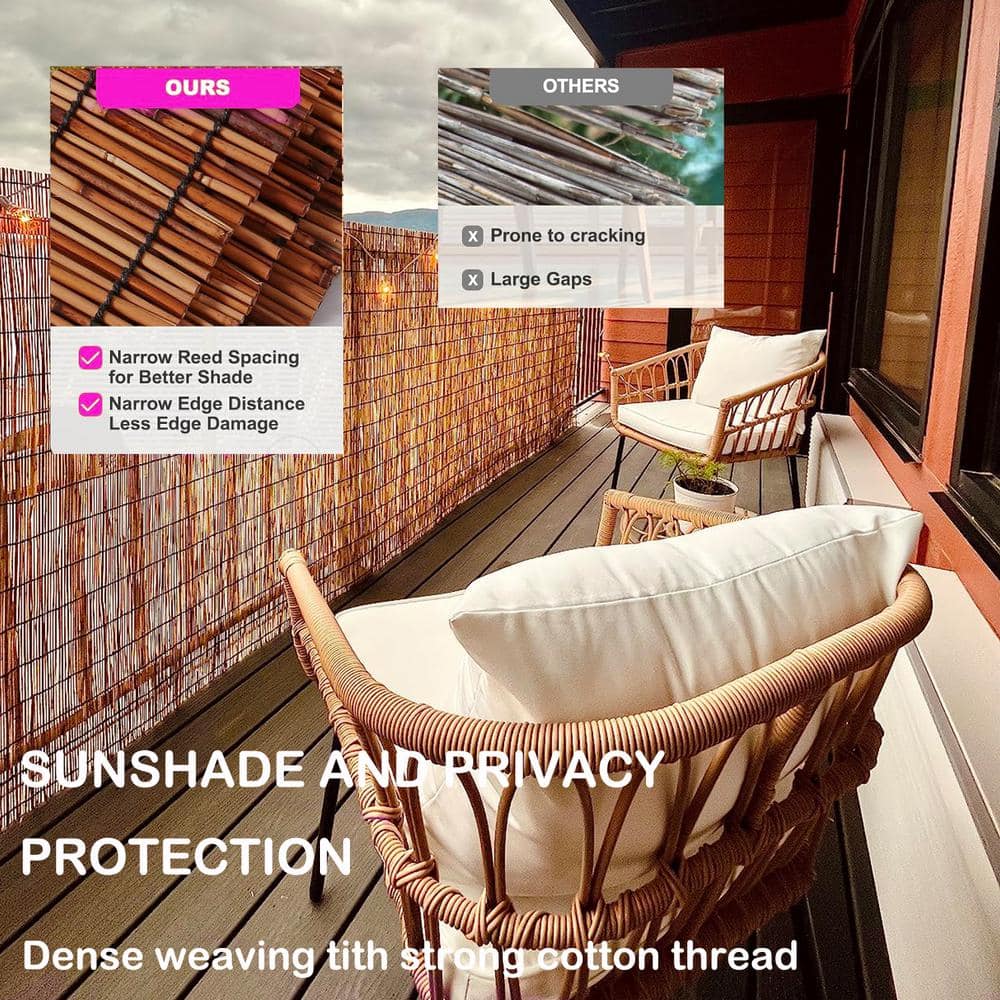 48 in. H x 16.4 ft. W Brown Natural Reeds Eco-Friendly Privacy Screen Curtain Patio Reed Fencing Rolls (2-Pack) - Hercitys