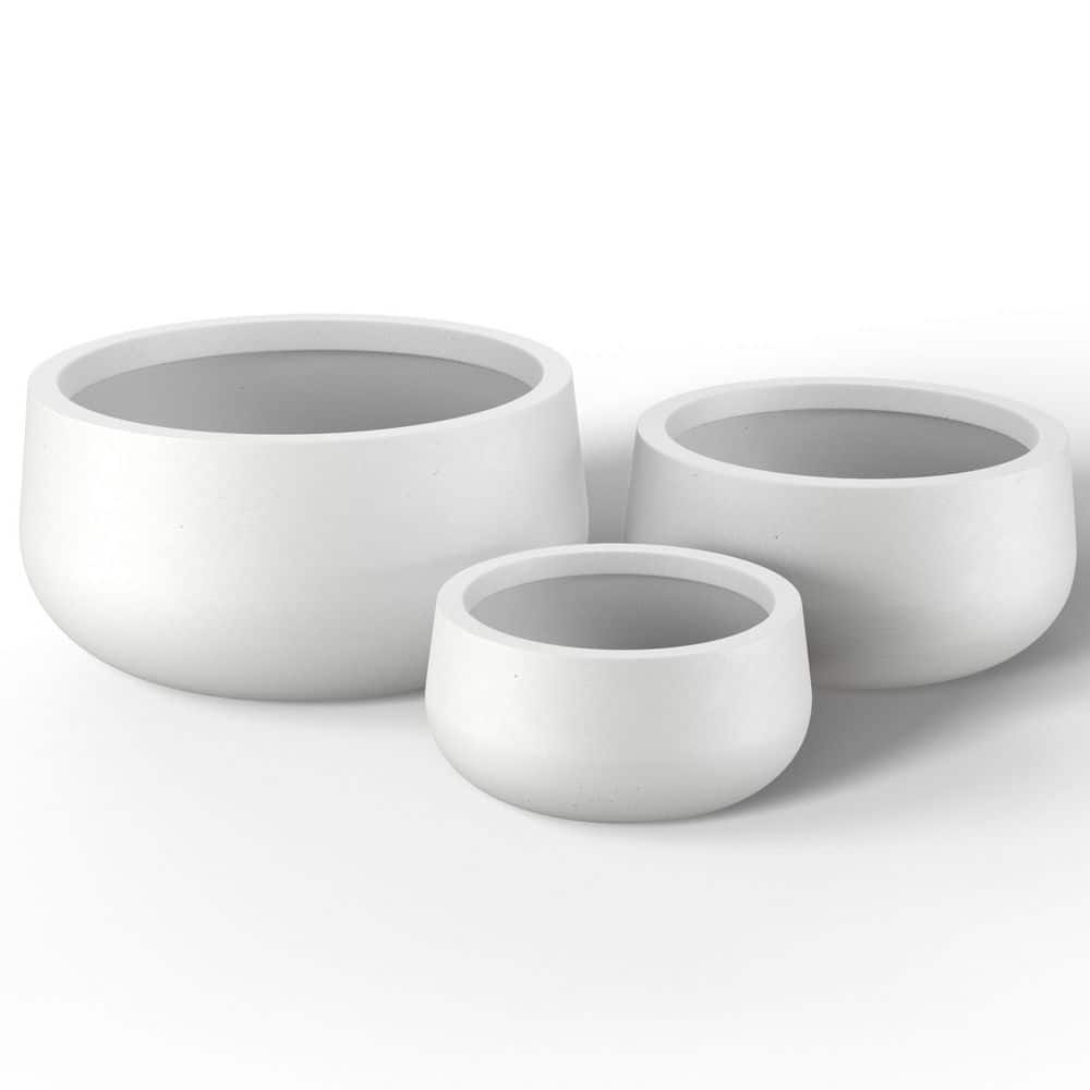 12.5 in. 16 in. 20.5 in. Crisp White(Enhanced Interior) Concrete Round Planter / Pot with Drainage Holes (3-Pack) - Hercitys
