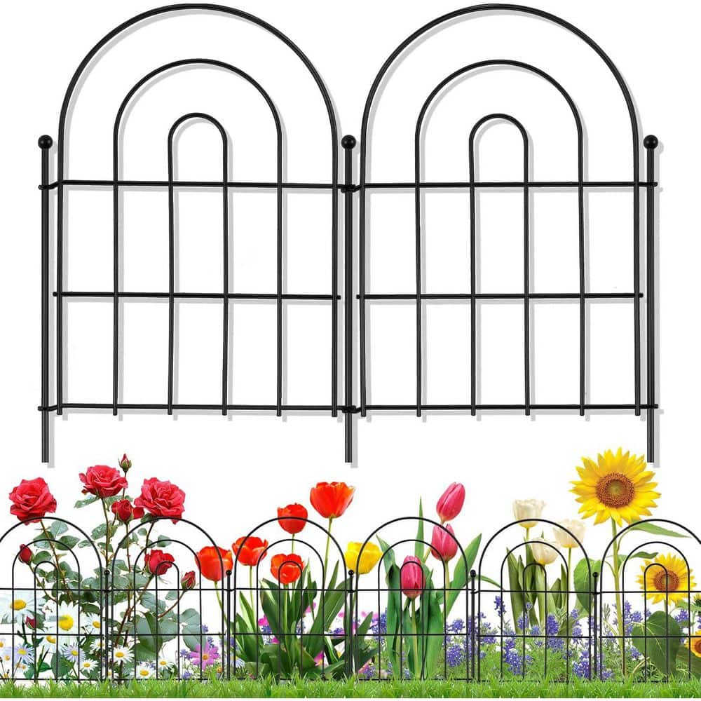 22 in. Metal Garden Fence Decorative Animal Barrier 10 Pack Rustproof Arched Design No Dig Easy Assembly for Yard Decor - Hercitys