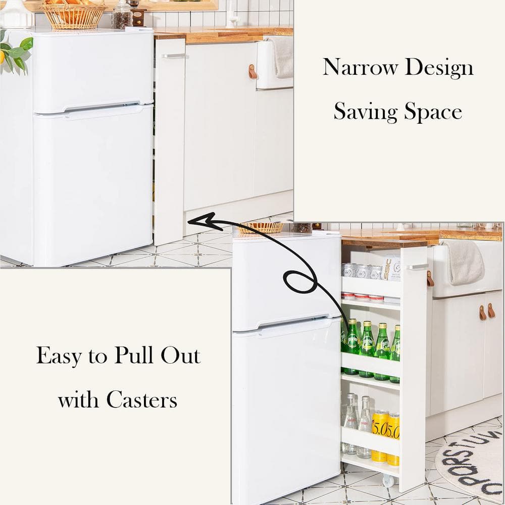 19 in. W White Rolling Kitchen Cart with Handle - Hercitys