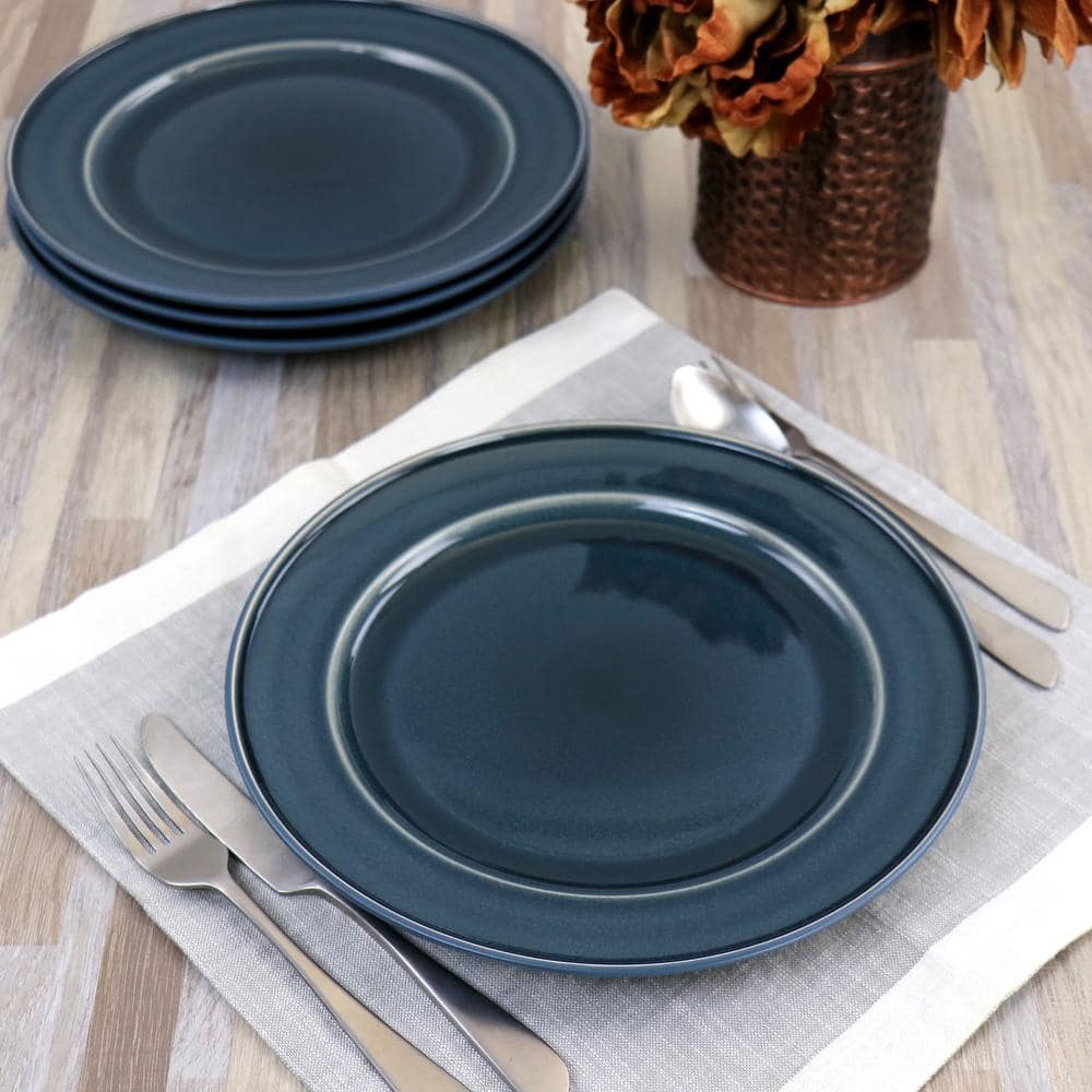 4 Piece 8.3 in.  Round Stoneware Salad Plate Set in Blue Speckle - Hercitys