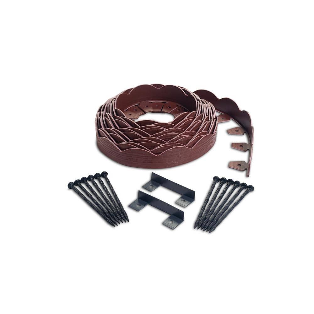 2 in. x 100 ft. Black Polyethylene Scalloped Woodgrain No-Dig Edging Kit - Hercitys