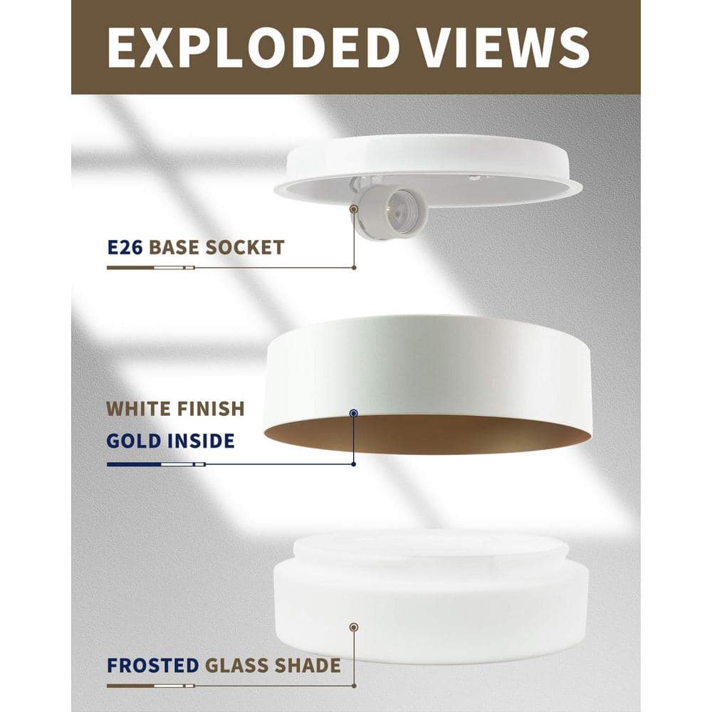 13.8 in. 1-Light Living Room Hallway Bedroom White Flush Mount Ceiling Light Fixture - Hercitys