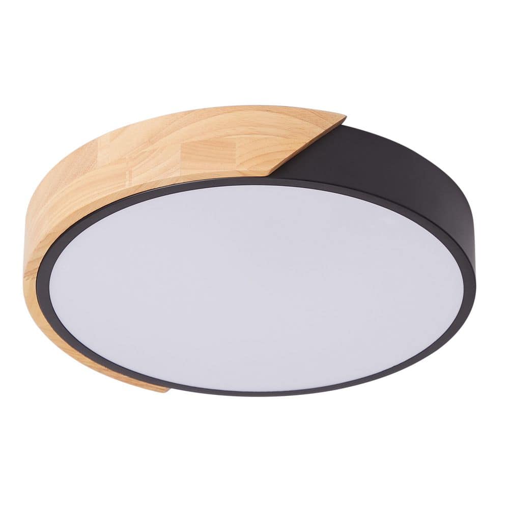 15.74 in. 6000K Classic Black LED Flush Mount Light with Black PS Shade 36-Watt Close to Ceiling Light - Hercitys