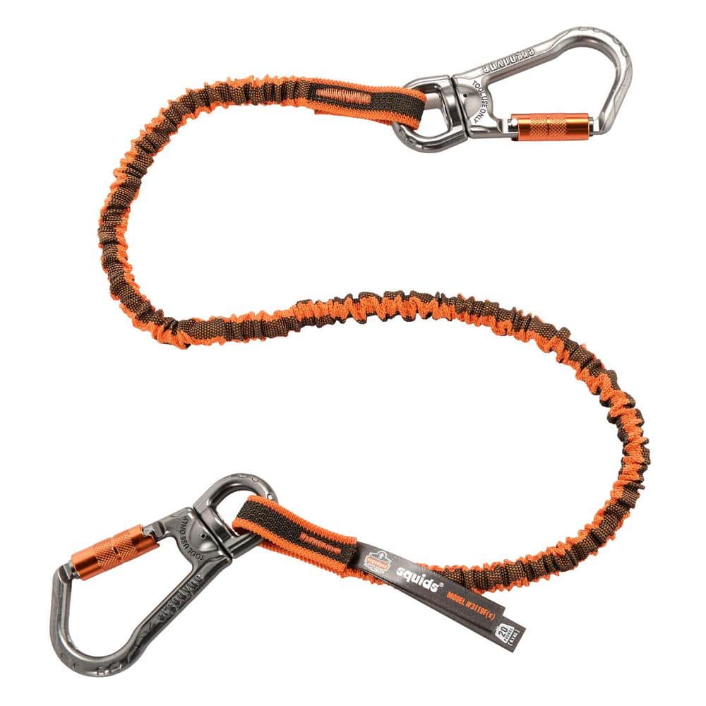 25 lbs. Orange and Gray Standard Triple-Locking Dual Carabiner with Swivel Tool Lanyard - Hercitys