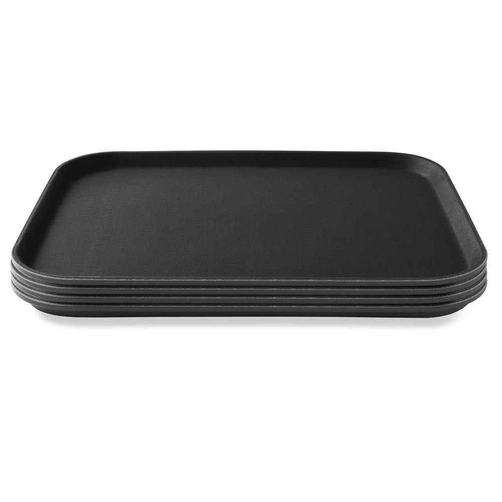 14 in. x 18 in. x .75 in. Rectangular Plastic Non-Slip Serving Trays, Black – NSF Food Service (Set of 4) - Hercitys