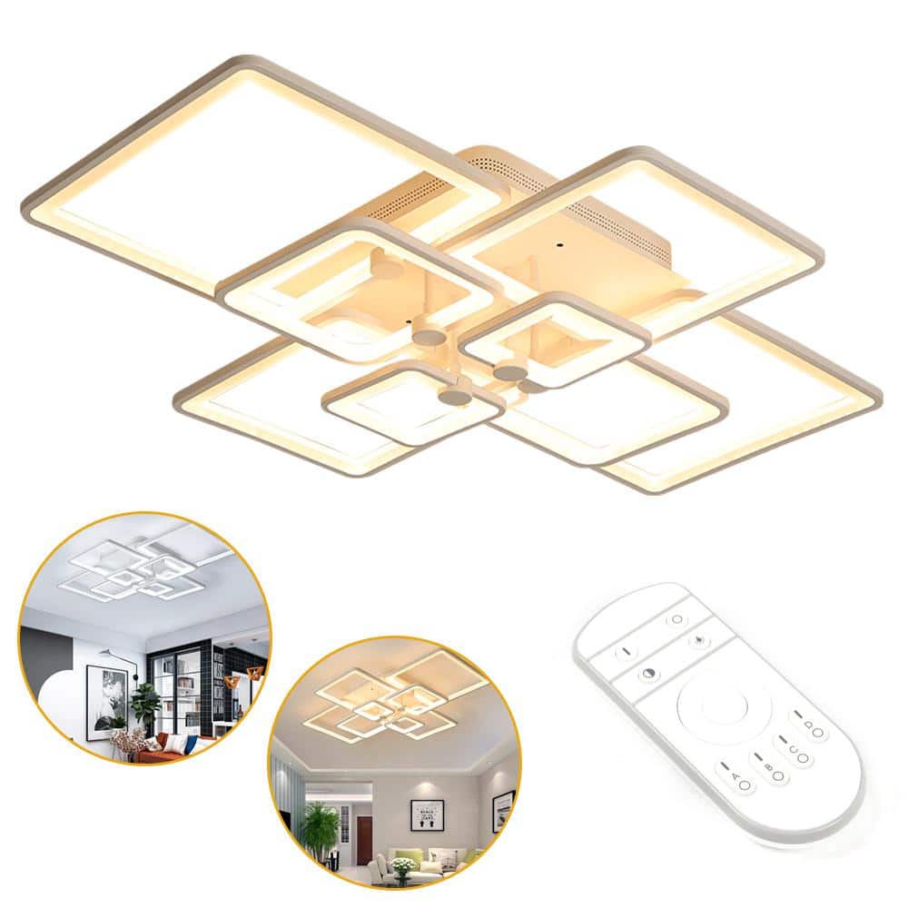 41.34 in. White Modern Flush Mount LED Ceiling Light with Remote and Acrylic Lampshade - Hercitys