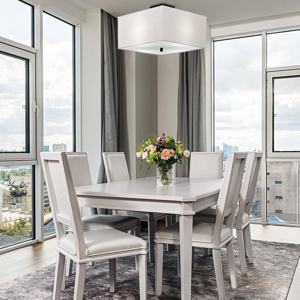 17 in. 4-Light White Fabric Square Semi-Flush Mount Light - Hercitys