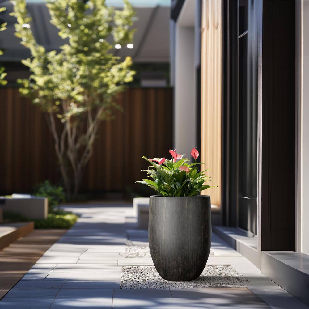 17 in. Large Bronzed Black Concrete Round planter / Pot with drainage holes - Hercitys