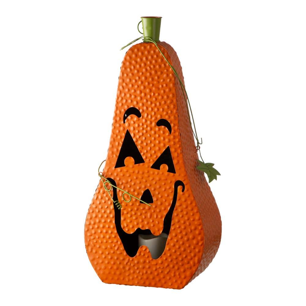 23.62 in. H Halloween Metal Jack-O-Lantern with LED Pillar - Hercitys