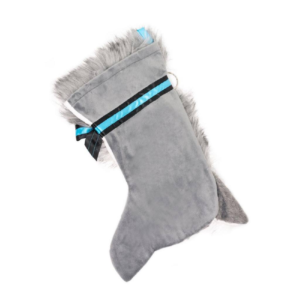 22 in. Long Hair Husky Dog Faux Fur Christmas Stocking - Hercitys