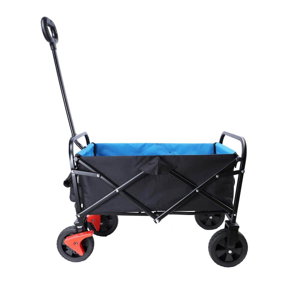 3.19 cu. ft. Metal Blue Mini Folding Wagon Garden Cart Shopping Beach Cart - Hercitys