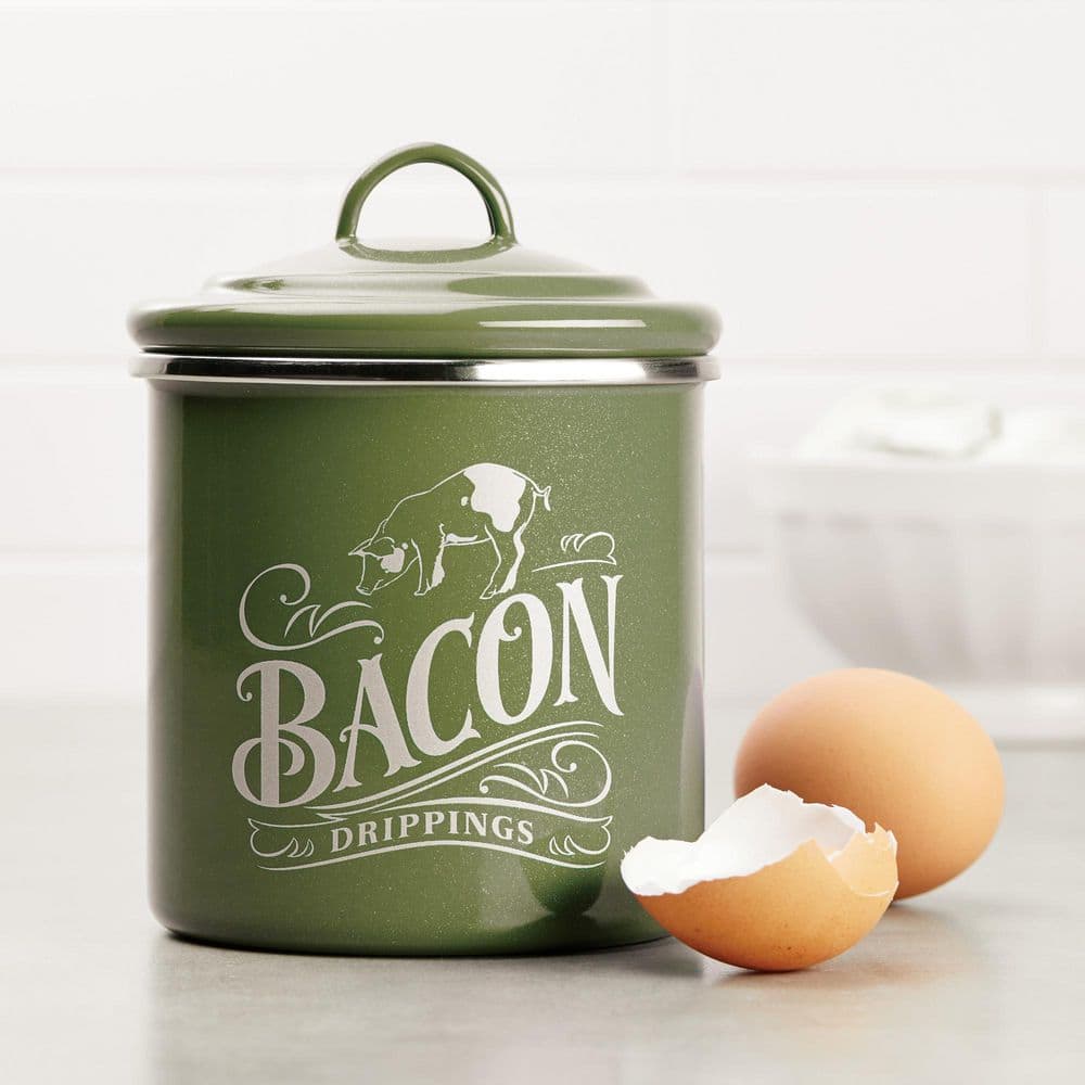 4 in. x 4 in. Enamel on Steel Bacon Grease Can Basil Green - Hercitys