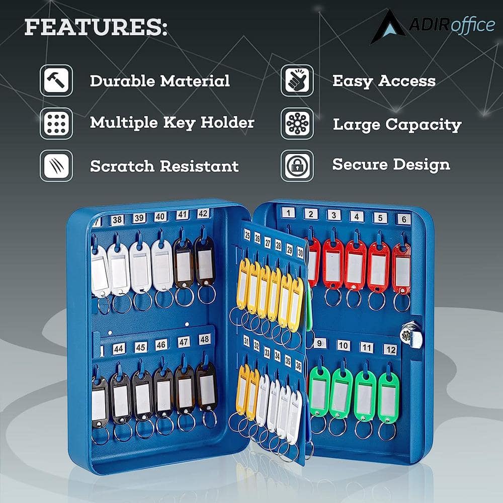 48 Key Steel Secure Cabinet with Key Lock, Blue (2-Pack) - Hercitys