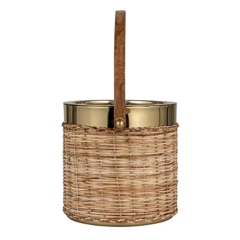 3-Quart Gold Rattan and Steel Ice Bucket - Hercitys