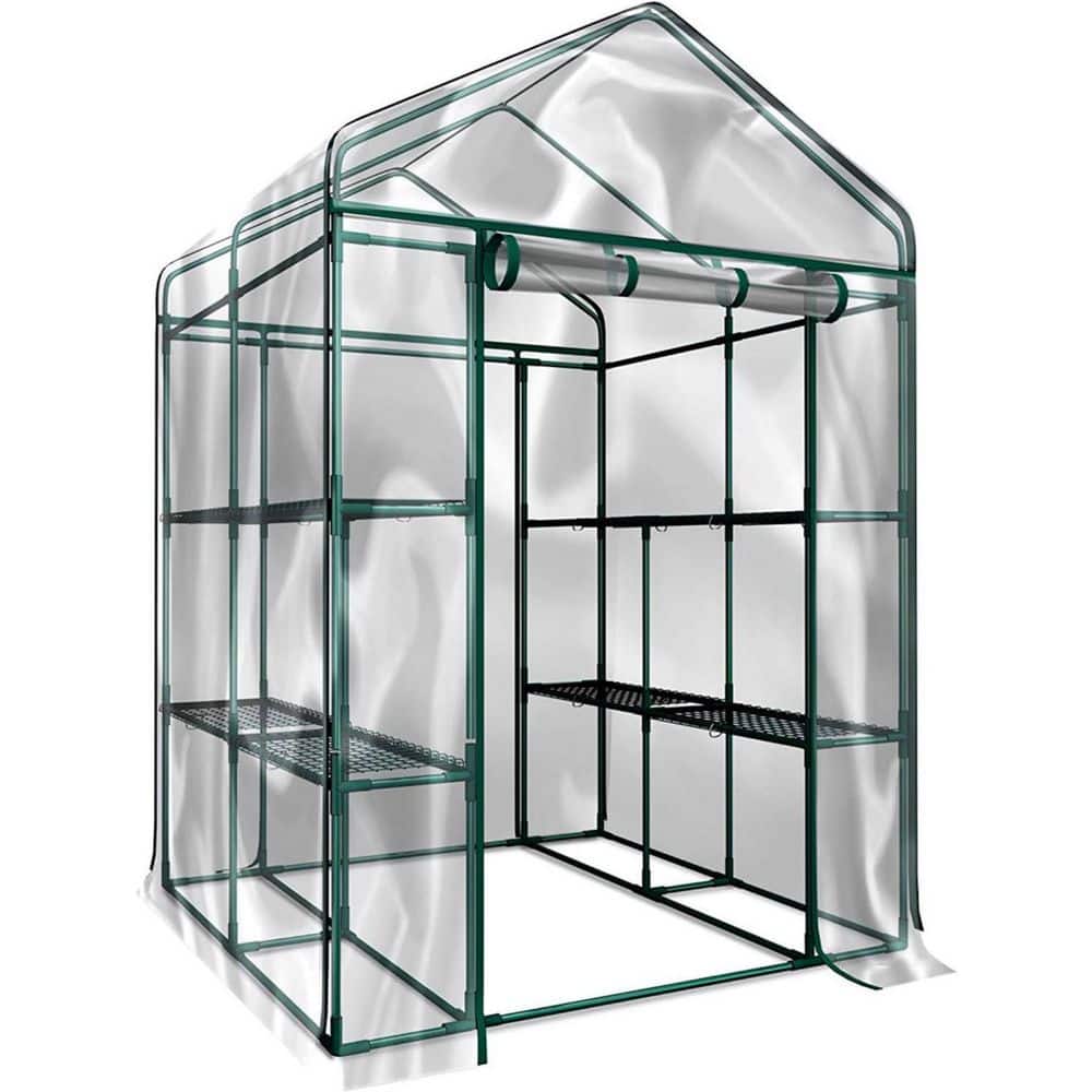 5 ft. x 5 ft. x 6 ft, Transparent Walk-In Grow Tent 8-Tier Greenhouse with Roll Up Doors - Hercitys