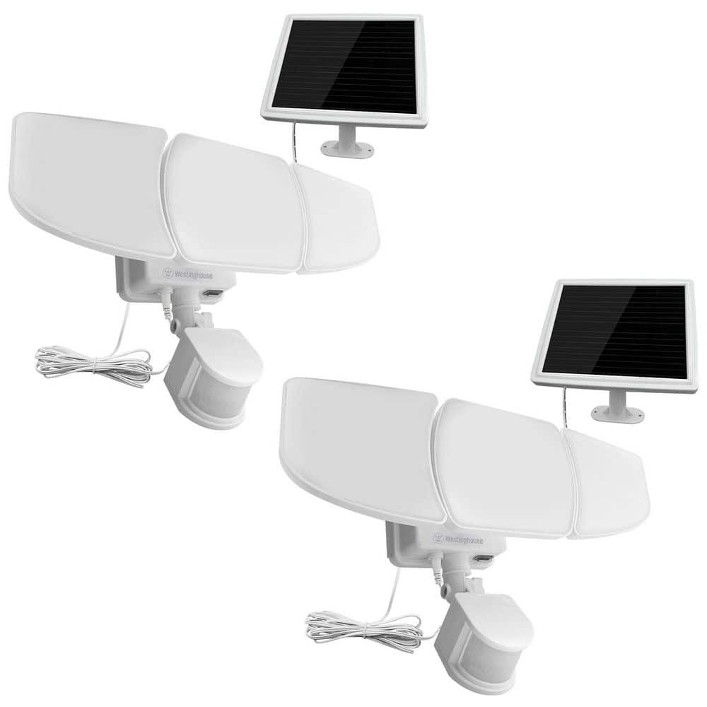 2000 Lumens 3-Light White Integrated LED Solar Triple Head Security Light with Motion Sensor 2Pack - Hercitys