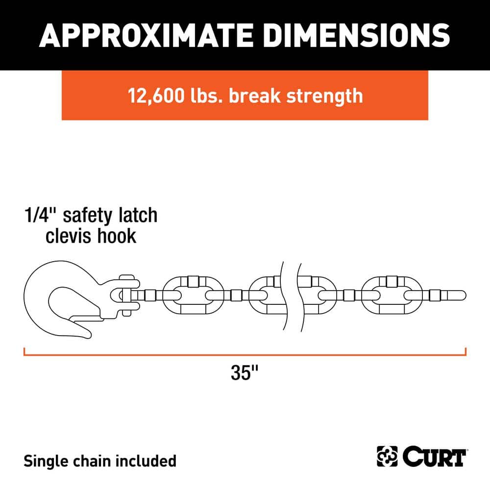 35″ Safety Chain with 1 Clevis Hook (12,600 lbs., Yellow Zinc) - Hercitys