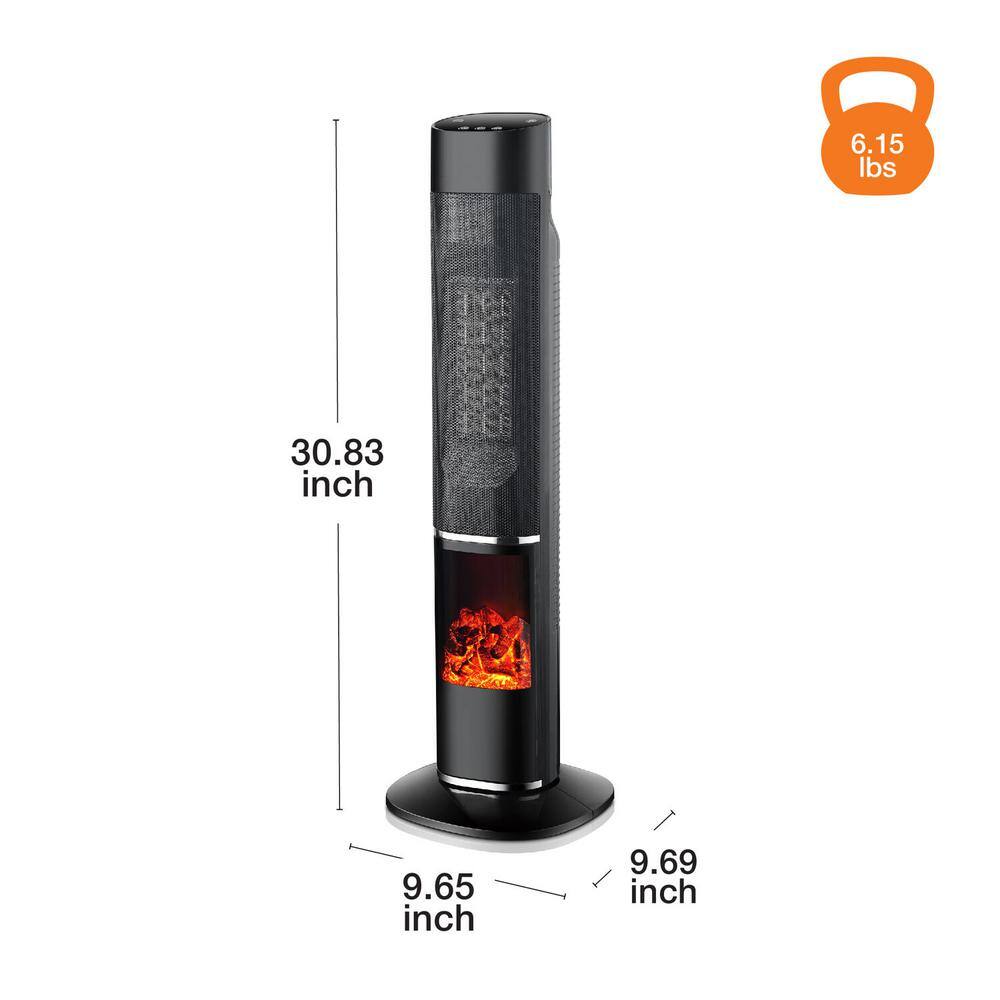 31-in. 1500-Watt Electric Radiant Infrared Tower Space Heater with Flame Feature in Black - Hercitys