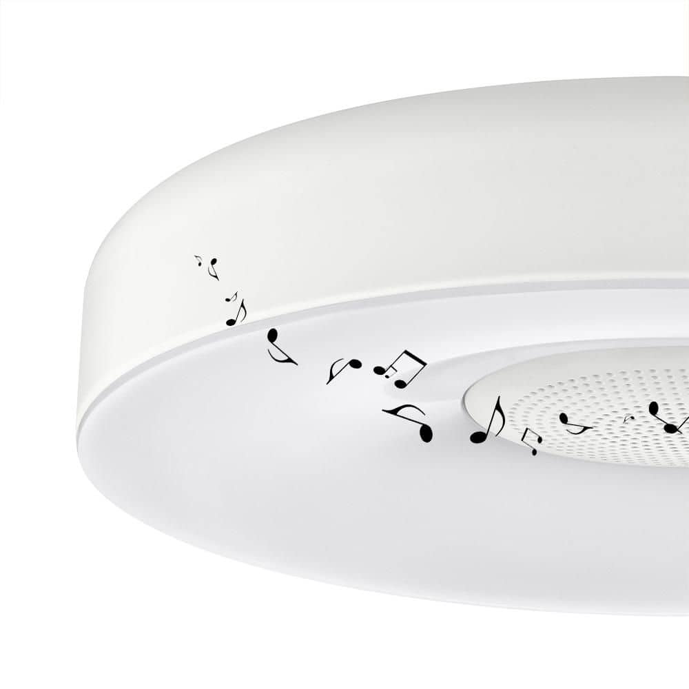 13 in. White Smart Gradient Light Flush Mount with Bluetooth Speaker Powered by Hubspace - Hercitys