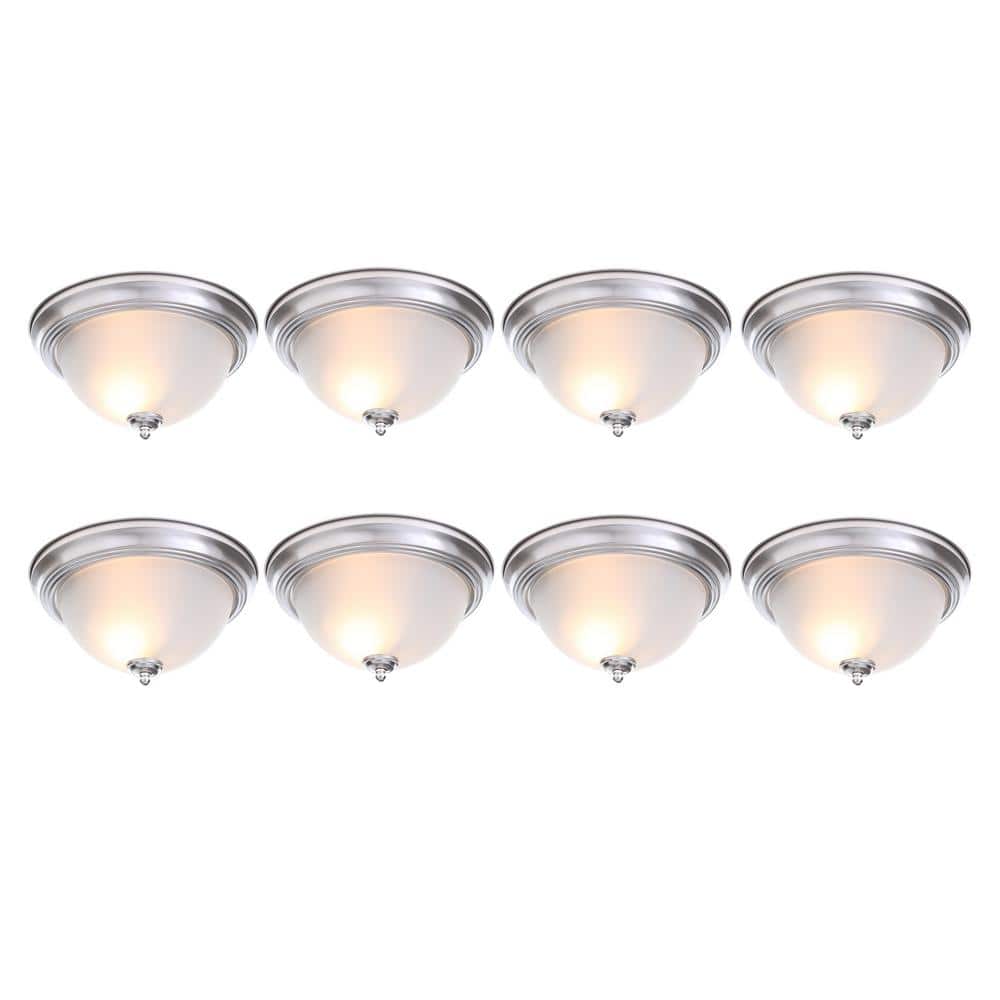13 in. 2-Light Brushed Nickel Flush Mount (8-Pack) - Hercitys