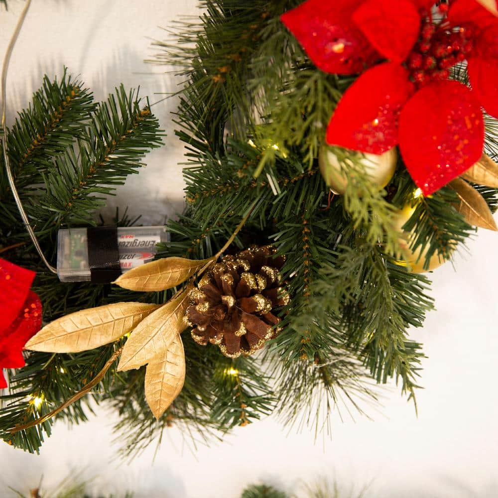 4.5 ft. Wall Hanging Pre-Lit Artificial Christmas Garland Flower Ornaments Door Pine - Hercitys