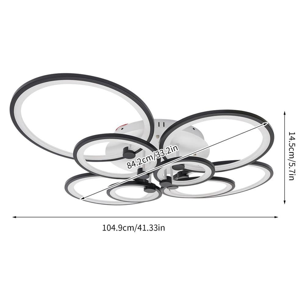 41.33 in. 8-Light Black and White Modern Selectable LED Semi-Flush Mount Ceiling Light with Remote Control - Hercitys