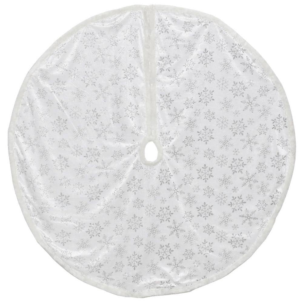 48 in. Silver and White Snowflakes Christmas Tree Skirt - Hercitys