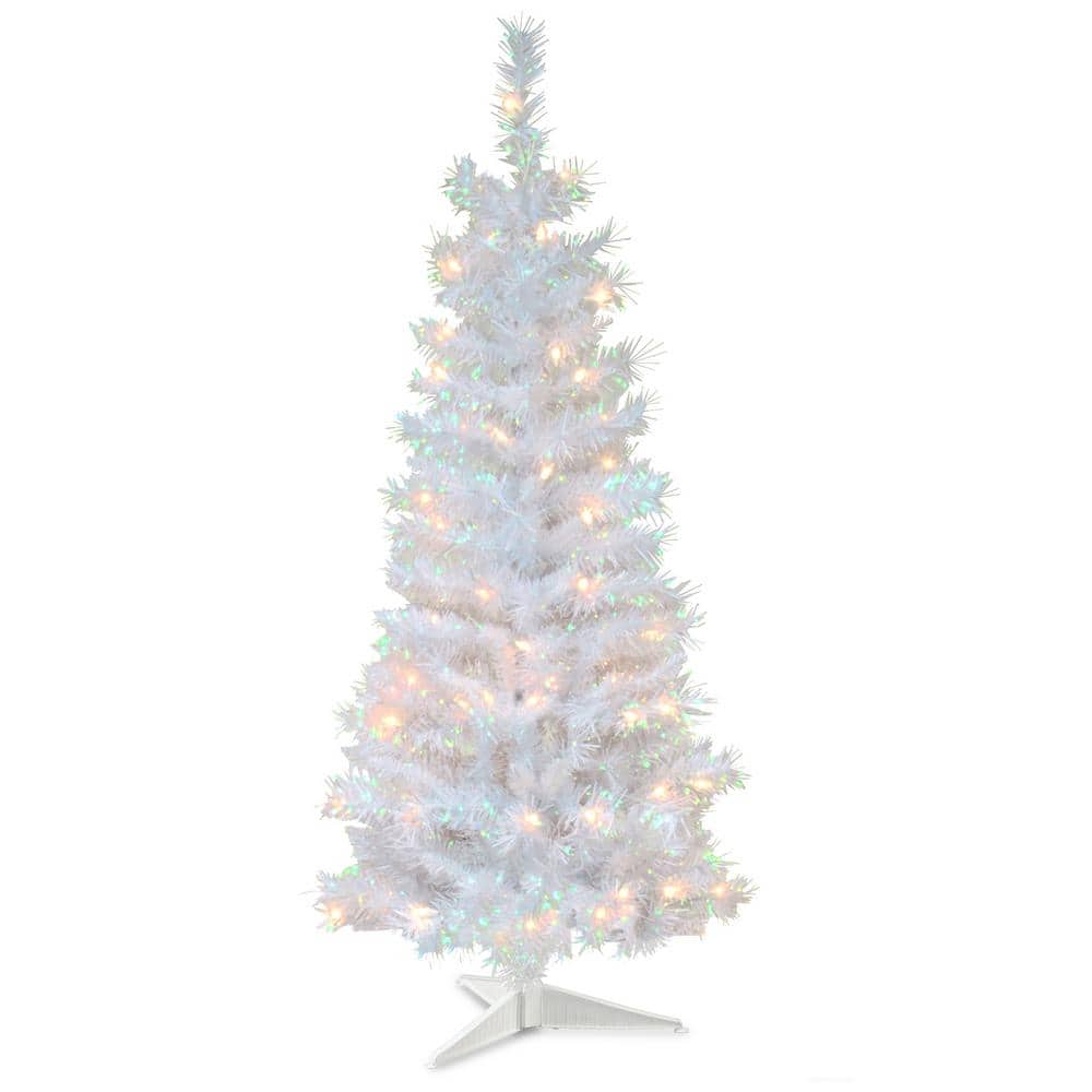 4 ft. White Iridescent Tinsel Artificial Christmas Tree with Clear Lights - Hercitys