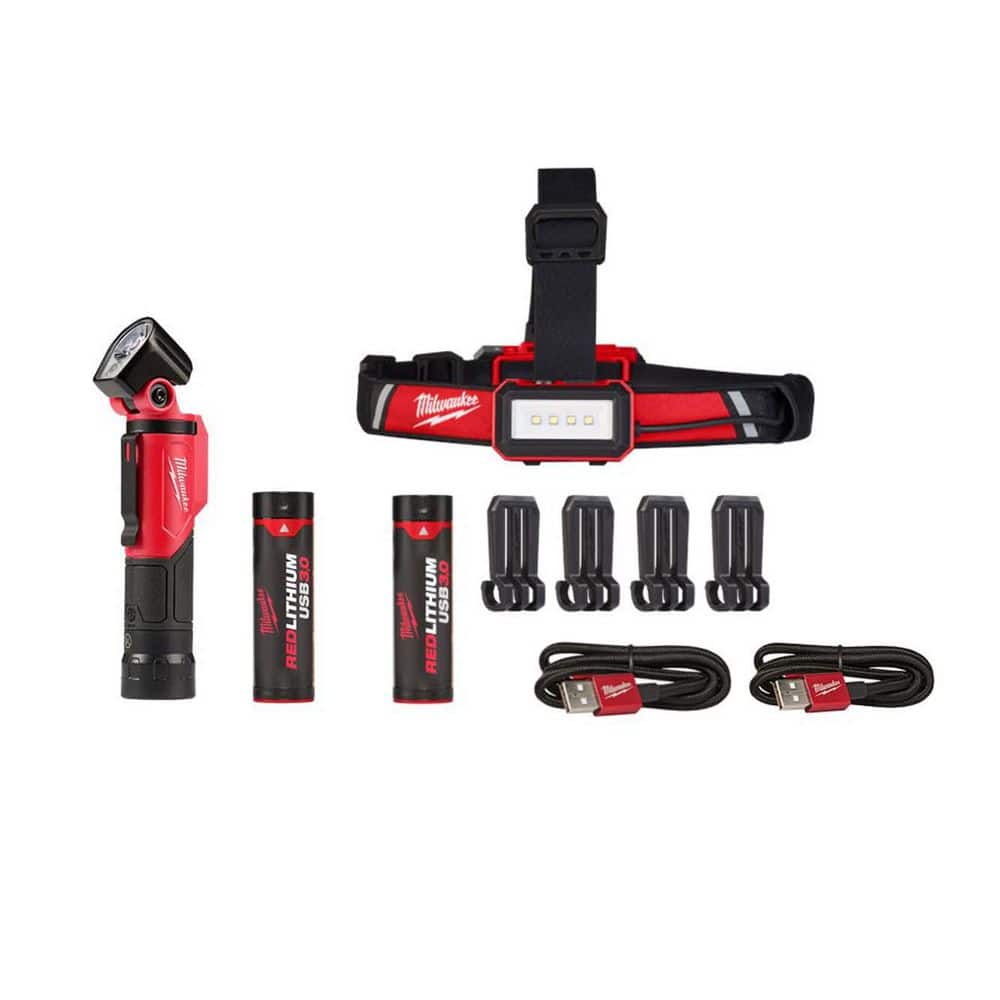 500 Lumens LED Pivoting REDLITHIUM USB Flashlight with 600 Lumens LED USB Low-Profile Hard Hat Headlamp (2-Pack) - Hercitys